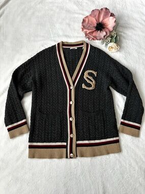 Sandro Monogram  varsity stripe Cardigan Medium